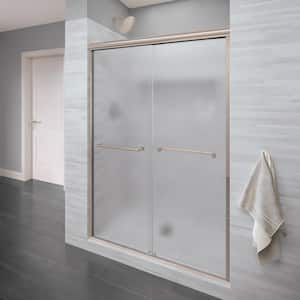 Infinity 58-1/2 in. x 70 in. Semi-Frameless Sliding Shower Door in Brushed Nickel with Obscure Glass