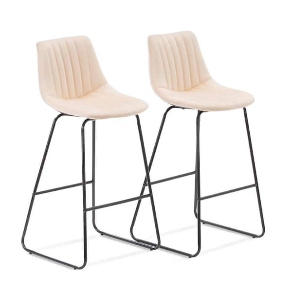 LACOO 30 Inches Beige Velvet Armless 41.7" Height Bar Stools (Set of 2)