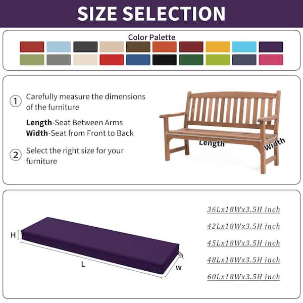 48 in. x 18 in. x 3.5 in. Rectangular Outdoor Porch Swing Bench Cushion Purple