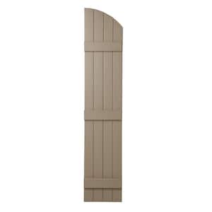 15 in. x 73 in. Polypropylene Plastic Arch Top Closed Board and Batten Shutters Pair in Pebblestone Clay
