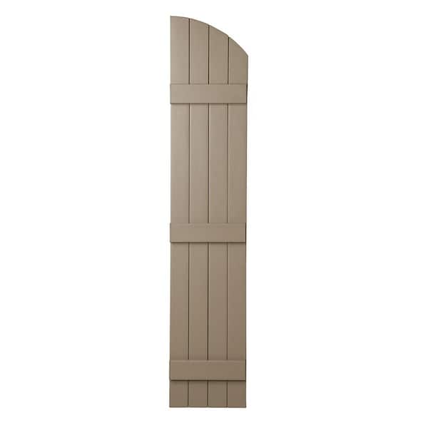 Ply Gem 15 in. x 85 in. Polypropylene Plastic Closed Arch Top Board and Batten Shutters Pair in Pebblestone Clay