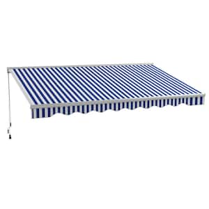 10 ft. x 16.5 ft. Blue and White Stripes Electric Retractable Awning with Remote Controller and Crank Handle