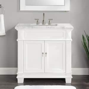 Dorian 36 in. W x 22 in. D x 35.63 in. H Single Sink Freestanding Bath Vanity in Matte White with Carrara Marble Top