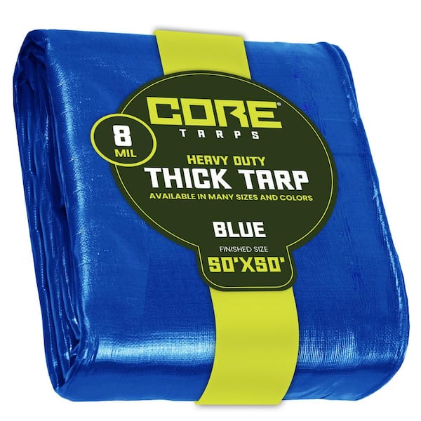 CORE TARPS 50 ft. x 50 ft. Blue 8 Mil Heavy Duty Polyethylene Tarp, Waterproof, UV Resistant, Rip and Tear Proof