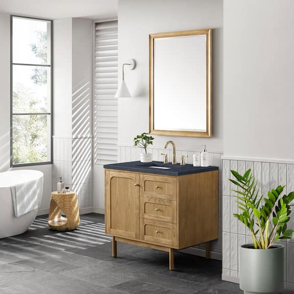 James Martin Vanities Laurent 36.0 in. W x 23.5 in. D x 34.2 in . H Bathroom Vanity in Light Oak with Charcoal Soapstone Quartz Top
