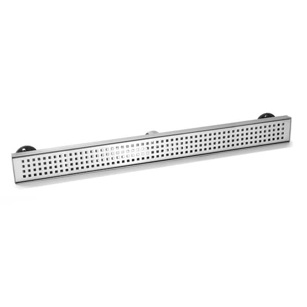 36 in. Stainless Steel Linear Shower Drain with Square Pattern Drain Cover in Brushed Nickel