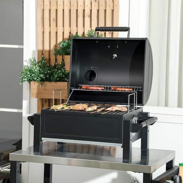 Out sunny Charcoal BBQ Grill Galvanized Steel Wood Smoker in Black with Ash Catcher and Built in Thermometer 846 134V00BK