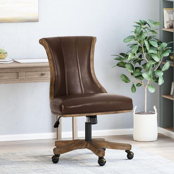 Noble House Ashlyn Dark Brown and Natural Roll Back Swivel Office