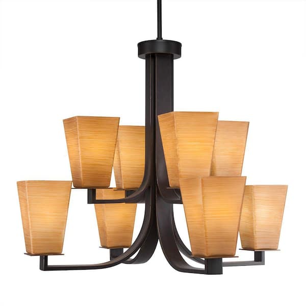 Unbranded Aspen 8-Light Dark Granite Chandelier, Square Chandelier with 5 in. Square Cayenne Linen Glass Shades, No bulbs included