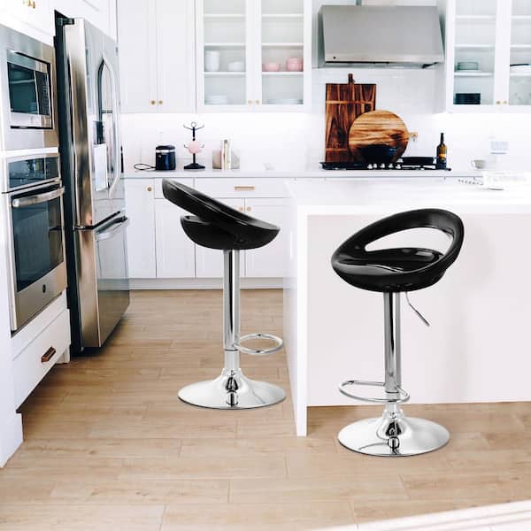 29 in. Black and Chrome Low Back Plastic Bar Stool with Adjustable Height (Set of 2)