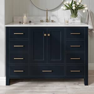 Cambridge 49 in. W x 22 in. D x 35.25 in. H Bath Vanity in Midnight Blue with White Marble Vanity Top