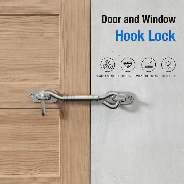 75mm 150mm Barn Door Latch Privacy Hooks Stainless Steel Window Hook Lock Sliding  Cabin Door Hook Eye Latch With Install Screws