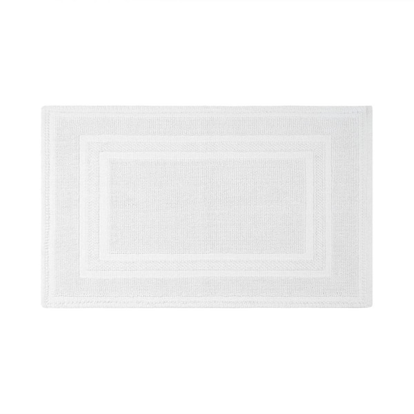 Jean Pierre Stonewash Racetrack Washed White 21 in. x 34 in. Cotton Rectangular Bath Rug