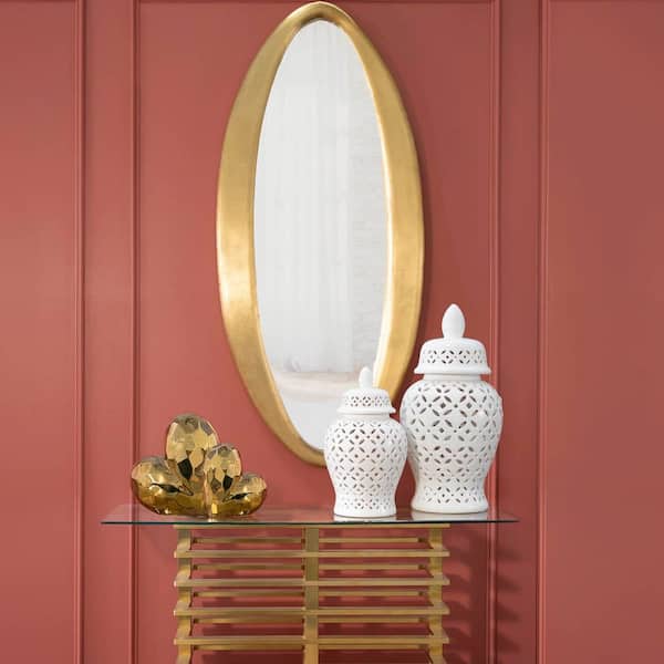 24 in. White Stoneware Cut-out Daisies Temple Jar