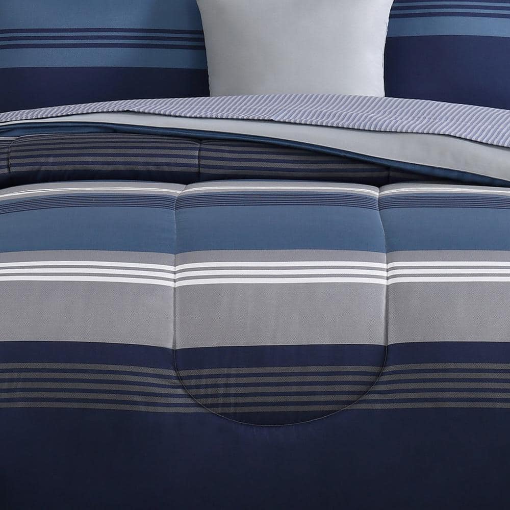 Twin Blue Microfiber Reversible Bed in a Bag Set