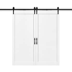 Cooper 36 in. x 84 in. Double Sliding Barn Door in Textured White Wood with Victorian Soft Close Hardware Kit