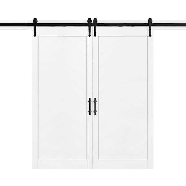 OVE Decors Cooper 36 in. x 84 in. Double Sliding Barn Door in Textured White Wood with Victorian Soft Close Hardware Kit