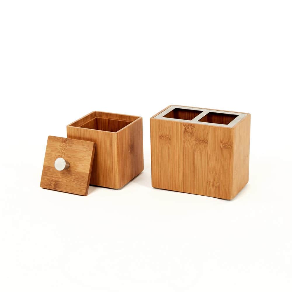 Rustic Bamboo and Stainless Steel 5-Piece Bathroom Set