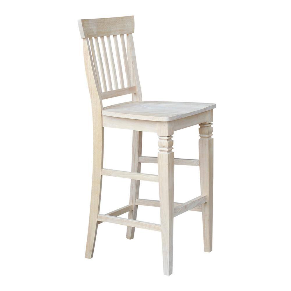 Solid Parawood Seattle Bar-Height Stool in Traditional Unfinished Wood
