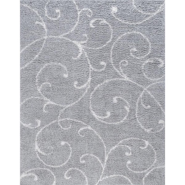 Tayse Rugs Soho Shag Floral Silver 5 ft. x 7 ft. Indoor Area Rug