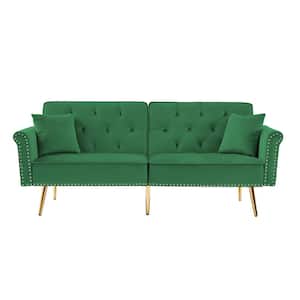 Green Velvet Tufted Sofa Couch Loveseat Futon Bed