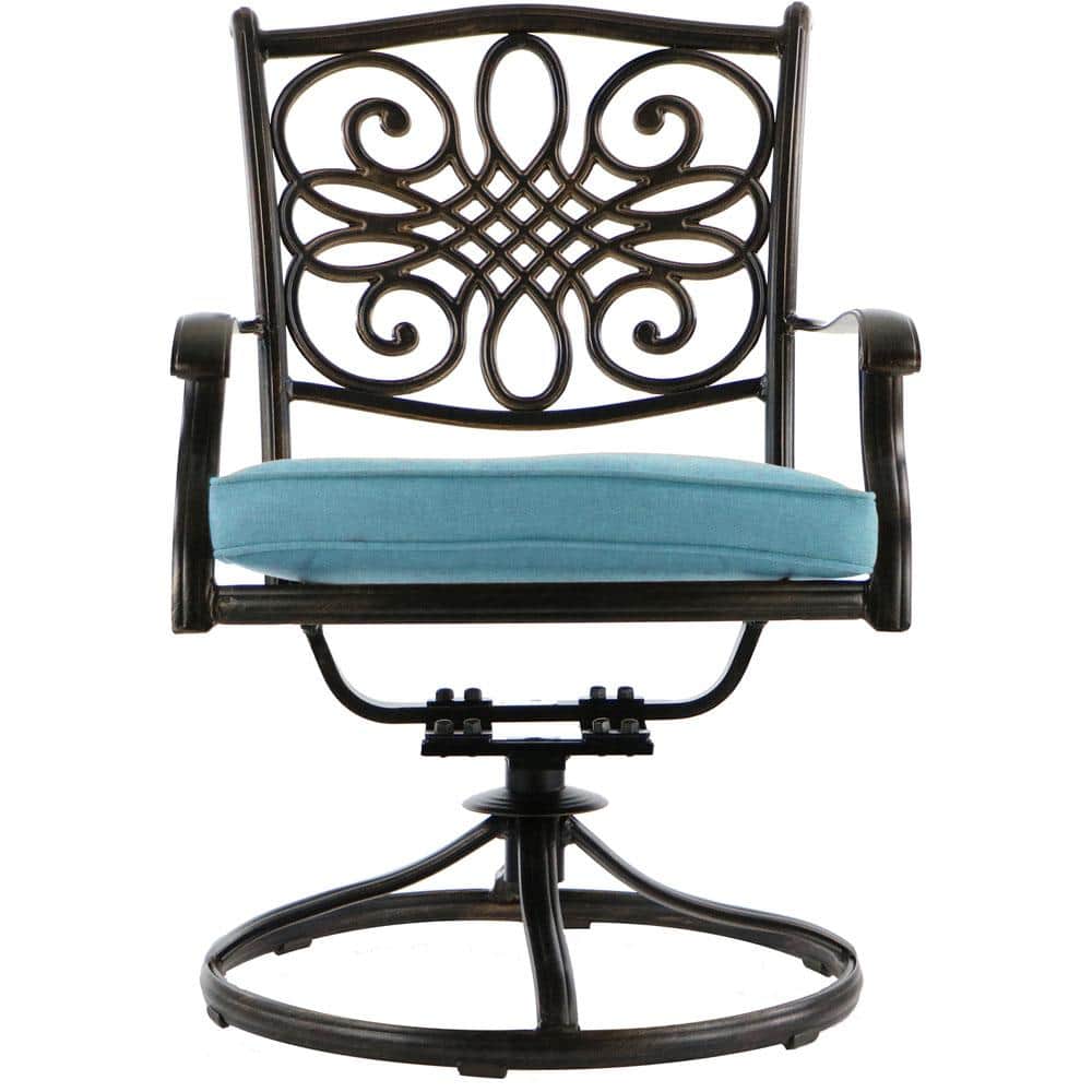 Traditions 7-Piece Blue Aluminum Dining Set with Glass-Top Table