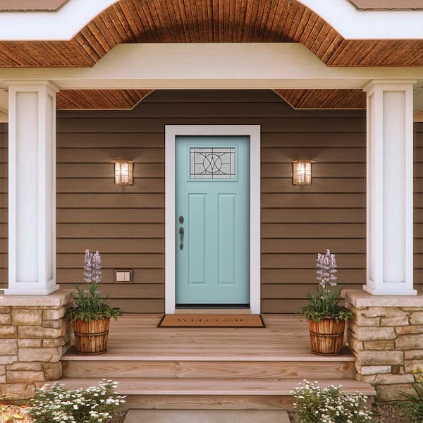 36 in. x 80 in. Right-Hand/Inswing Craftsman Tryon Decorative Glass Serenity Steel Prehung Front Door