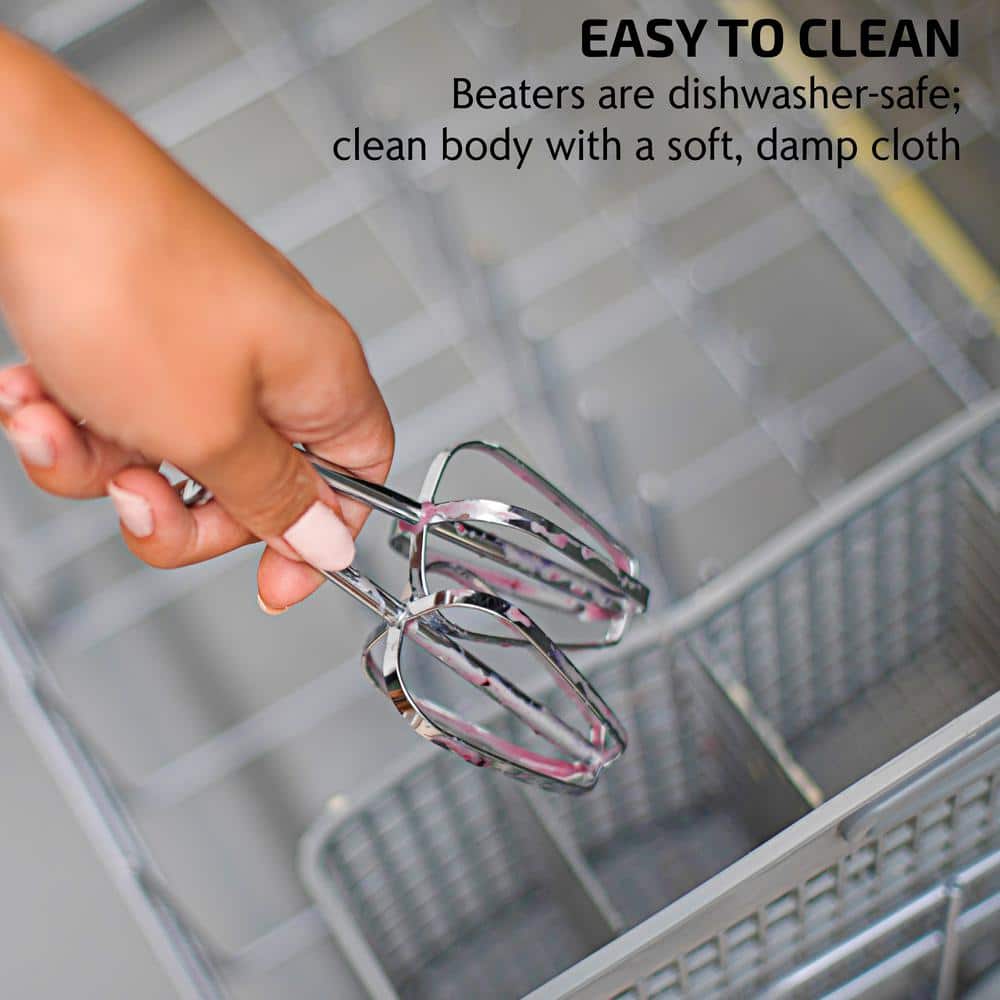 Compact Red Stainless Steel 5-Speed Hand Mixer with Storage Case