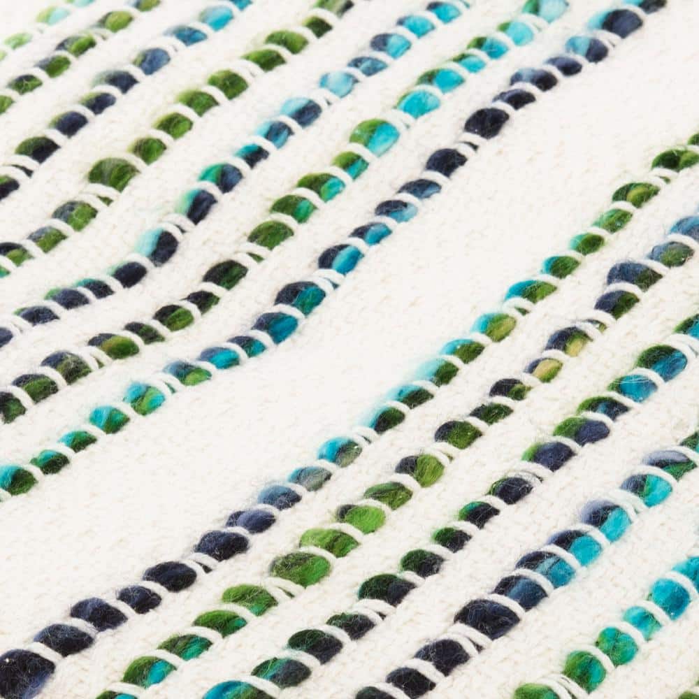 Landra Blue and Green Cotton Knitted Fringe Throw Blanket