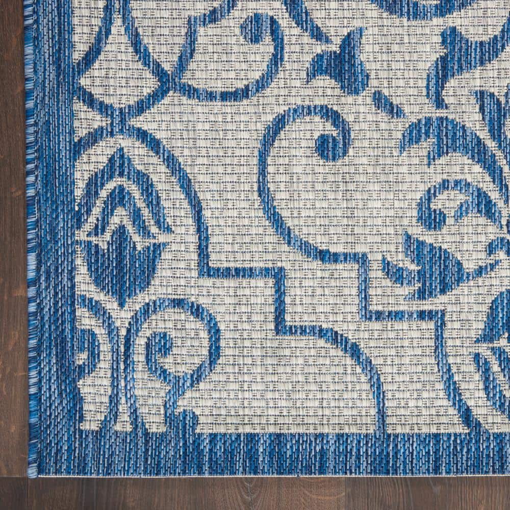 Ivory & Blue Classic Scroll 7' x 10' Synthetic Outdoor Rug