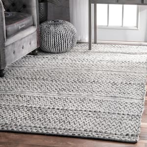 Natosha Chevron Striped Silver 10 ft. x 13 ft. Indoor/Outdoor Patio Area Rug