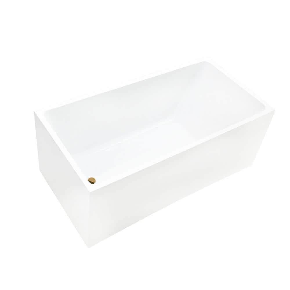 47" White Acrylic Freestanding Soaking Bathtub with Titanium Gold Drain