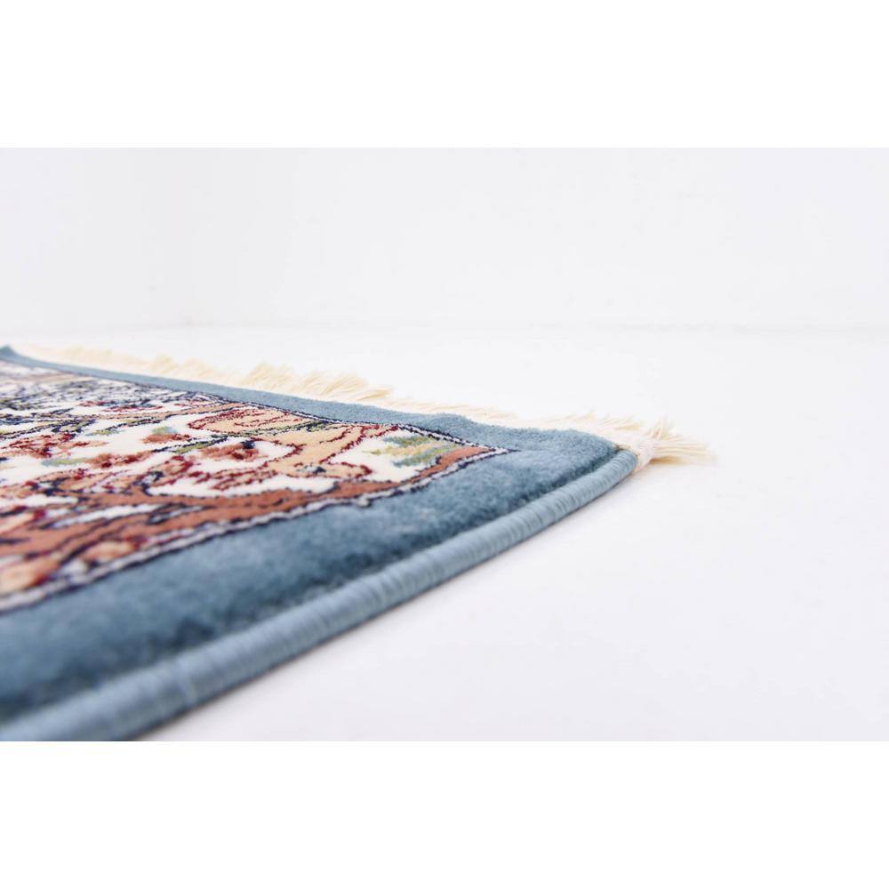 Blue and Tan Floral Synthetic Indoor Runner Rug
