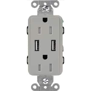 Claro 15 Amp USB Duplex Outlet, Gray (CAR-15-UBTR-GR)