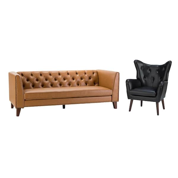 JAYDEN CREATION Gerald Black 83 in. 2-Piece Living Room Set with Wooden Legs
