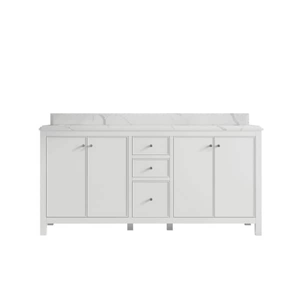 Willow Collections Chicago 72 in. Double Sink Freestanding White Bath Vanity with Calacatta Laza Qt. Top Unassembled