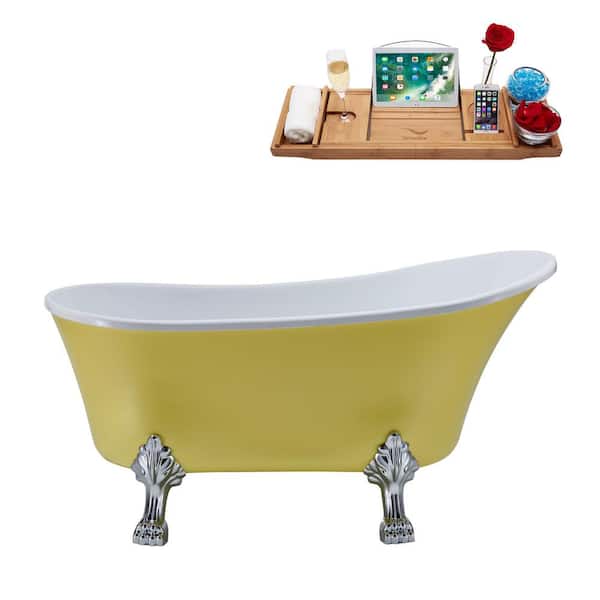 Streamline 63 in. Acrylic Clawfoot Non-Whirlpool Bathtub in Matte Yellow, Polished Chrome Clawfeet,Matte Oil Rubbed Bronze Drain