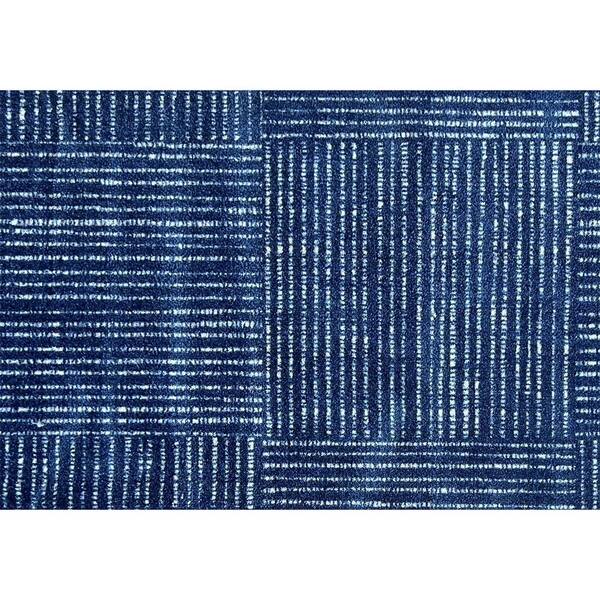 HomeRoots Navy Blue 2 ft. x 3 ft. Striped Washable Area Rug with UV Protection