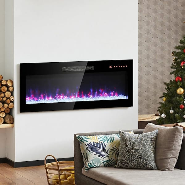 36 in. Wall Mount Ultra Thin Tempered Glass Electric Fireplace Insert in Antique Black