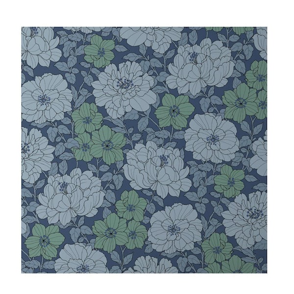The Company Store Large Blooms Blue Non-Pasted Wallpaper Roll