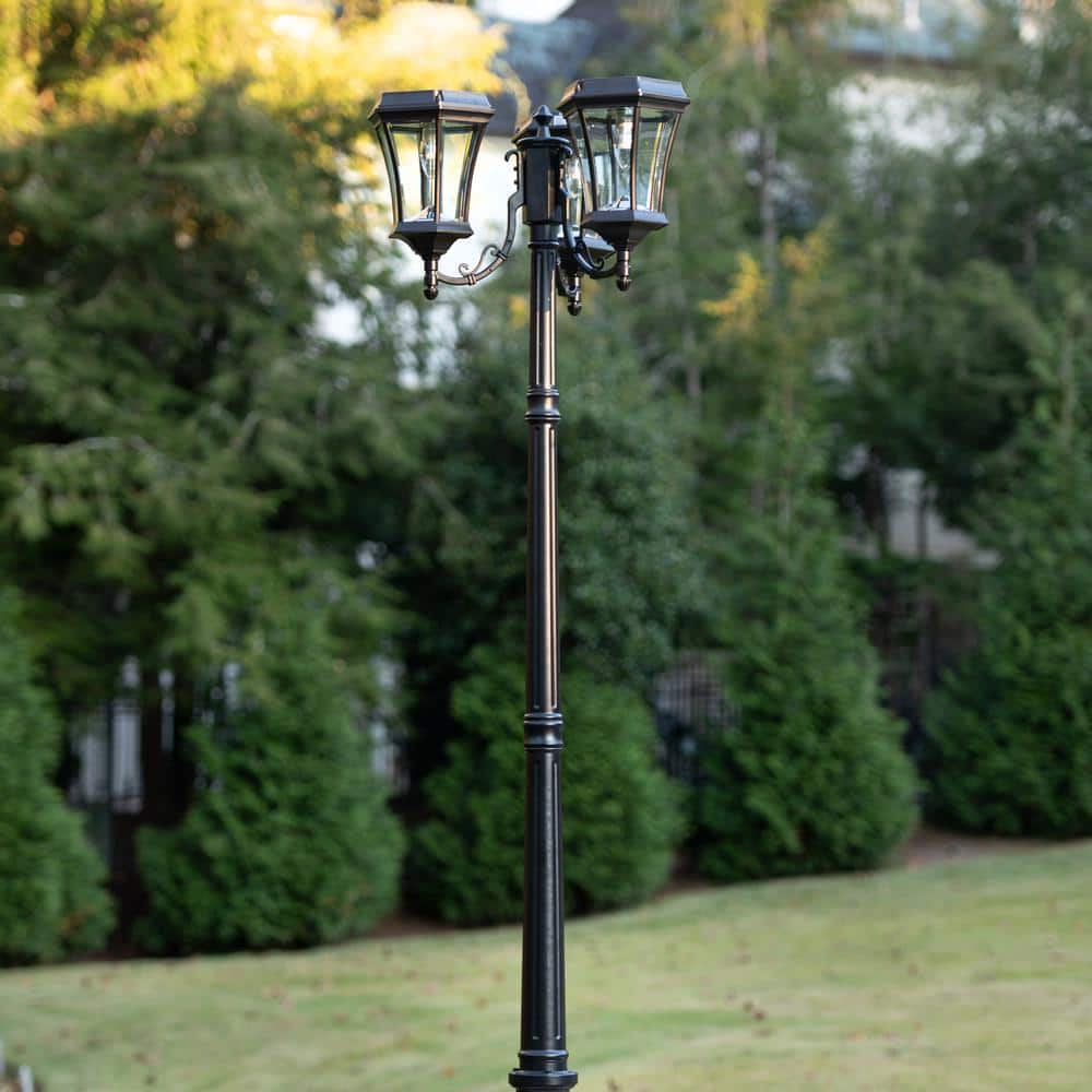 Victorian Style Black Aluminum Triple Solar Lamp Post