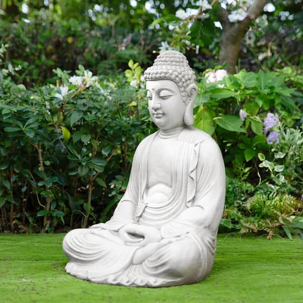 Glitzhome 22.75 in. H MGO White Meditating Buddha Statue