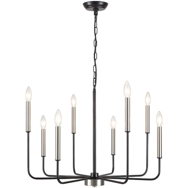 8-Light Black and Nickel Candlestick Hanging Linear Chandelier Lighting Ceiling Light for Kitchen Island