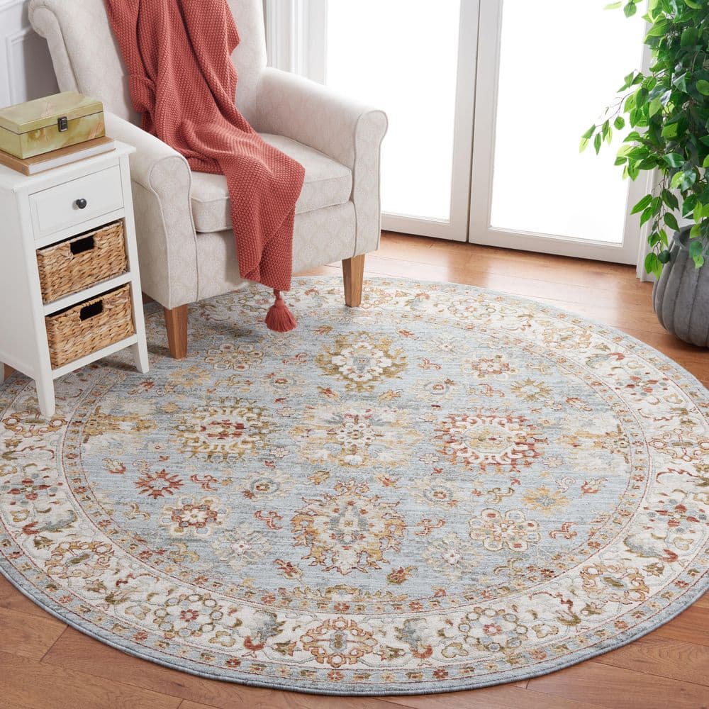 Hamilton 7 ft. x 7 ft. Round Blue/Ivory Ornate Border Area Rug price history on PriceWatchPro