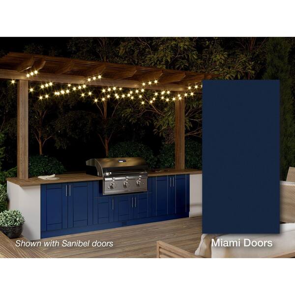 Miami Sapphire Blue 20-Piece 121.25 in. x 28.5 in. x 34.5 in. Outdoor Kitchen Cabinet Island Set