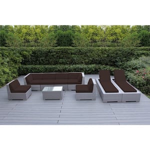 Gray 9-Piece Wicker Patio Combo Conversation Set with Supercrylic Brown Cushions