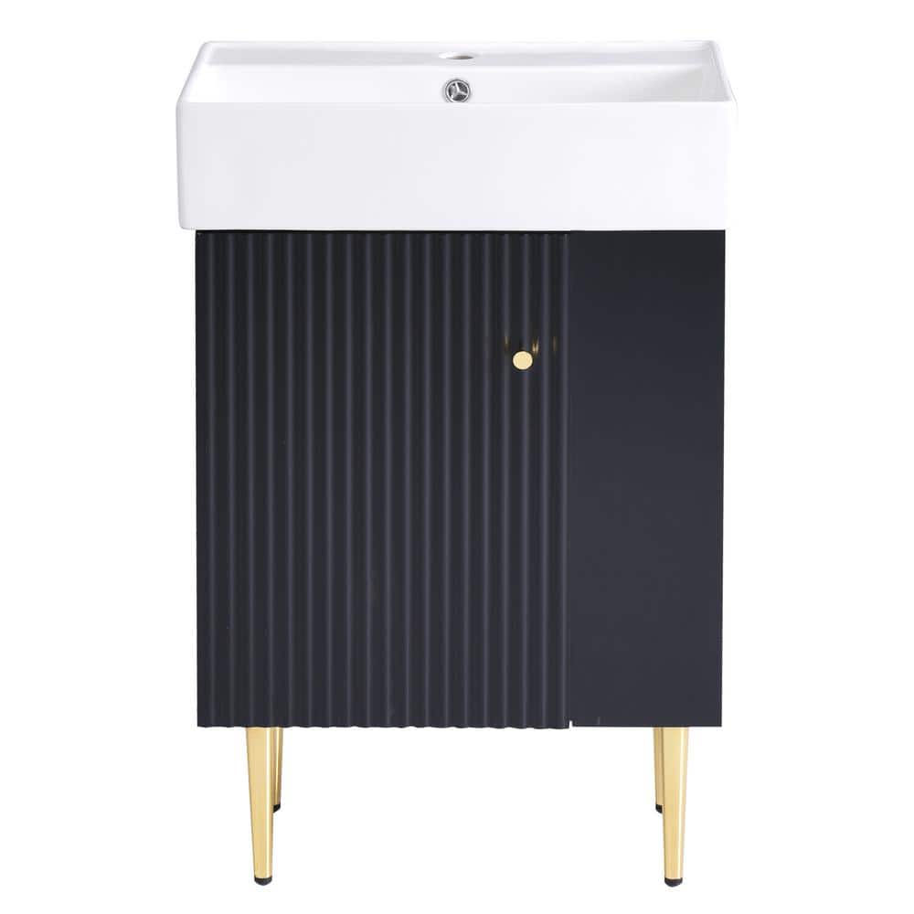 21.6 in.W x 12.2 in.D x33.9 in. H Black Freestanding Bathroom Vanity, Left 