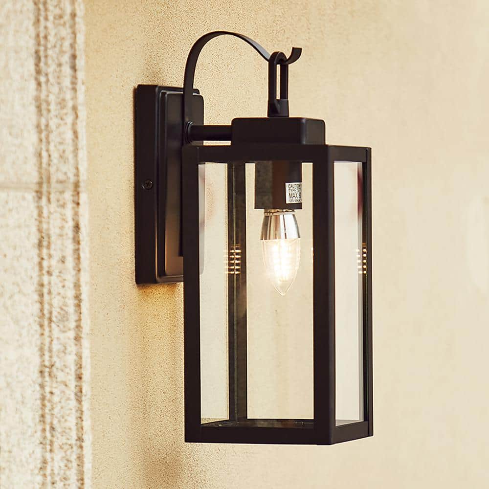 Black Metal and Glass Outdoor Wall Sconce