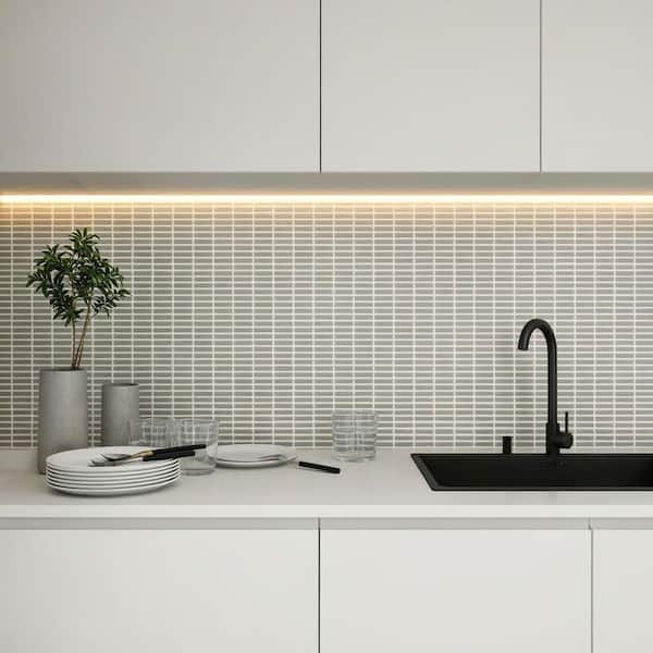 Nova Sage Green 4 in. x 0.23 in. Mini Brick Frosted Glass Mosaic Floor and Wall Tile Sample