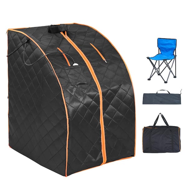 Portable Sauna Tent 1-Person Indoor Metal Frame Material Infrared Sauna 1050-Watt With Foldable Chair Storage Bag, Mat
